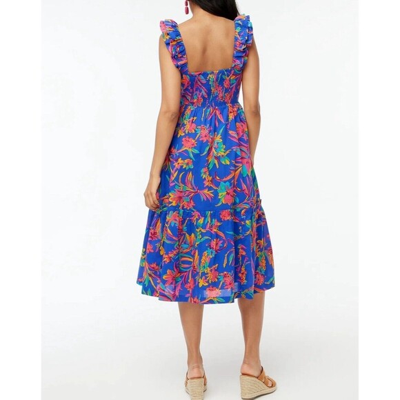 J Crew Women Dress Square Neck Midi Blue Cotton Preppy Floral Boho Size 8 NWT - Picture 5 of 16